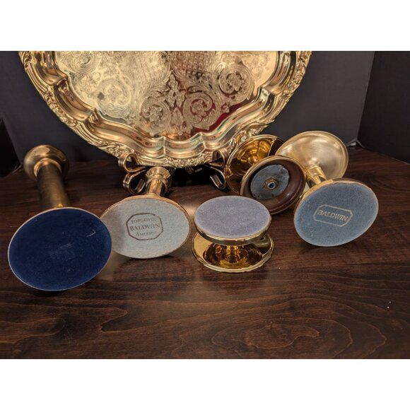 Baldwin Brass Candle Holders &Elegant Ornate Brass Tray 15" Wedding Home Décor - Picture 4 of 7